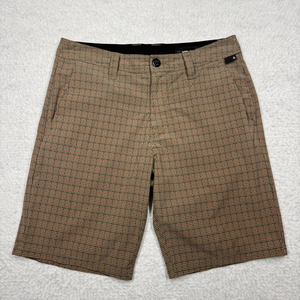 Volcom Plaid Casual Shorts Beige Men's Size 30 9" Inseam